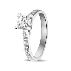 0.50 quilates anillo solitario diamante en oro blanco con diamantes en los lados 