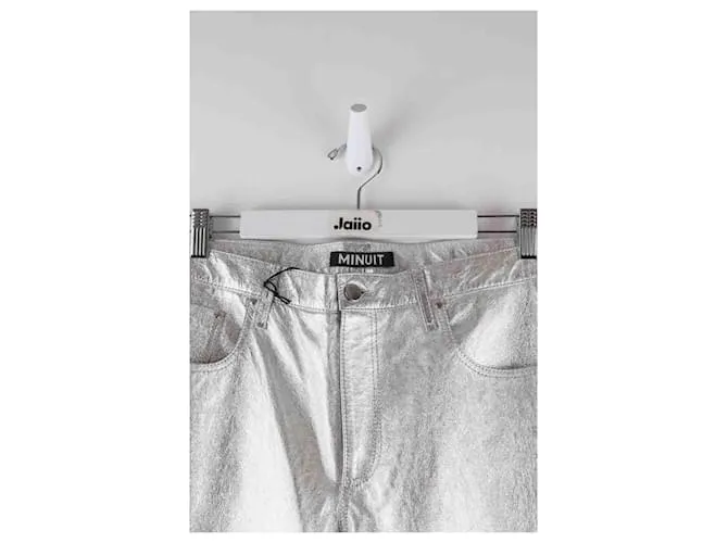 Autre Marque Pantalones de cuero rectos Plata 