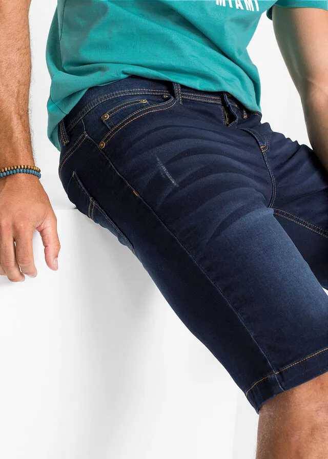 Bermudas vaqueras elásticas, con corte cómodo, regular fit Azul vaquero oscuro desgastado