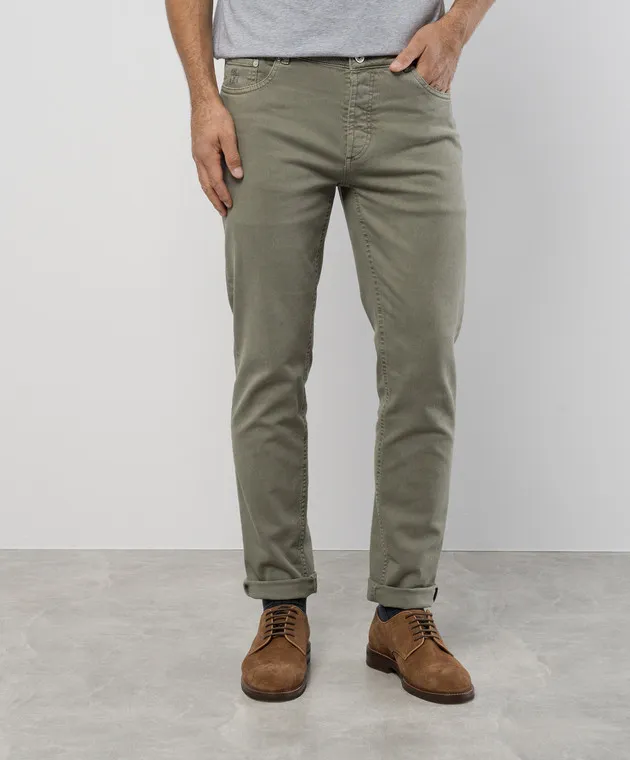 Brunello Cucinelli Green pants with logo patch