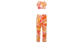 Emilio Pucci Conjunto de pantalón y top corto sin espalda con cuello halter Lilly en algodón multicolor Impresión de pitón 