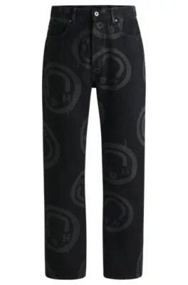 Jeans baggy fit negros con logos de Happy HUGO 