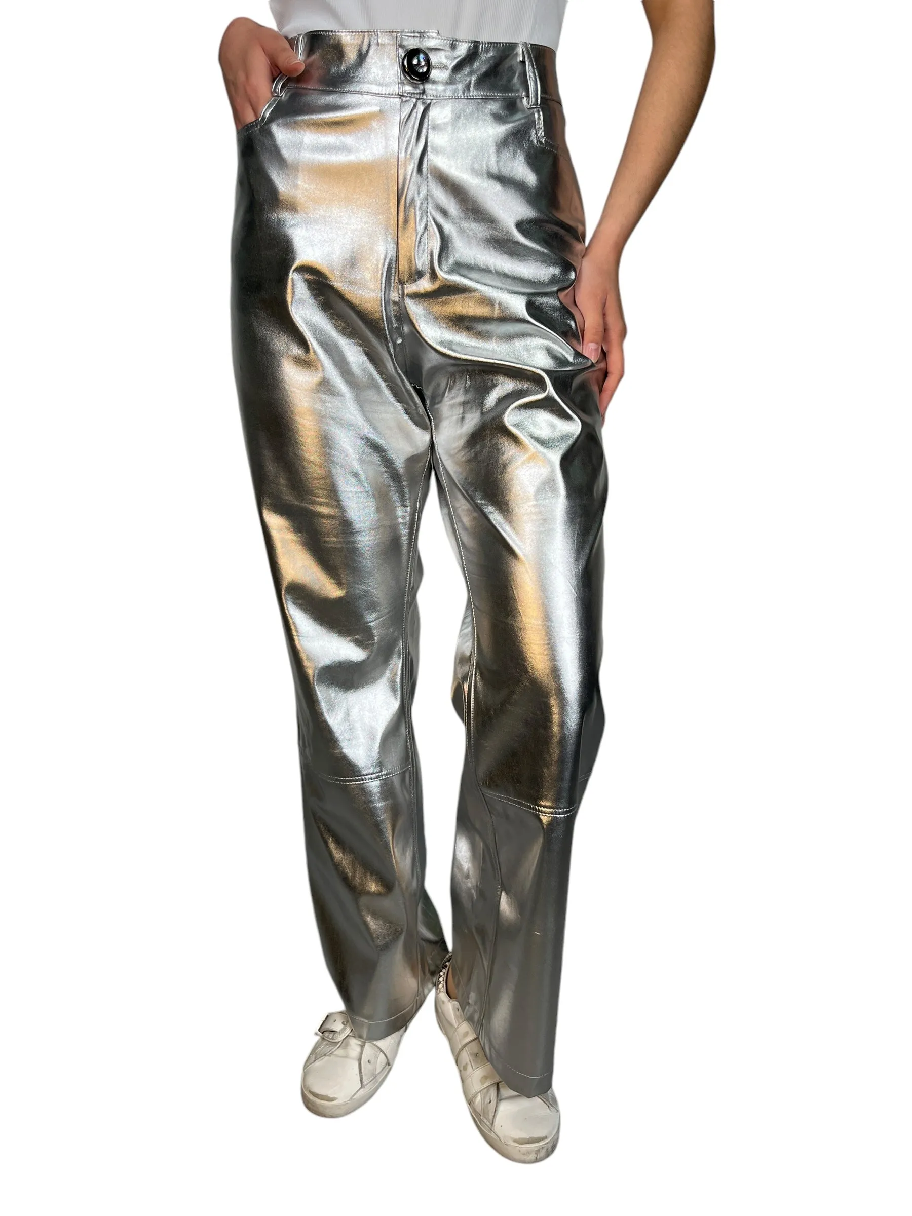 MILLIE Pantalón Metallic Plateado