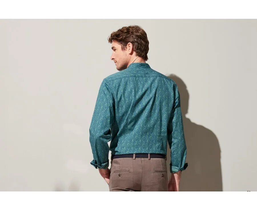 NAVY COTTON SHIRT WITH TROPICAL GREEN PRINT  NAUBERT