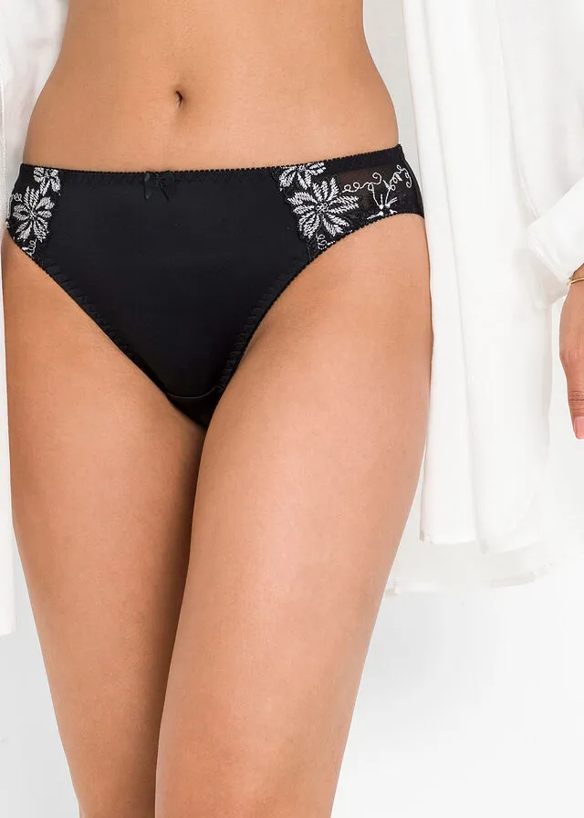 Pack de 2 bragas bordadas Negro + negro + blanco