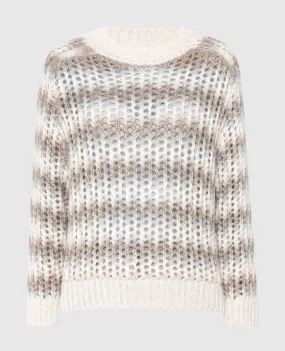 Peserico Beige openwork sweater in a stripe with sequins