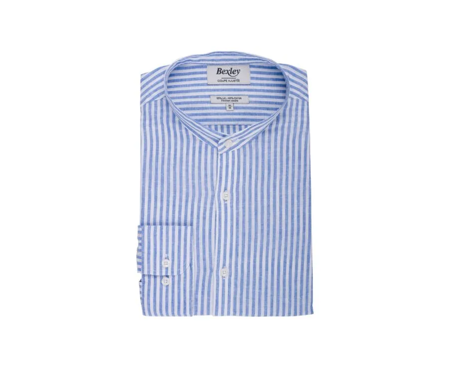 PLAIN OCEAN BLUE & WHITE COTTON LINEN SHIRT  ELIBERT