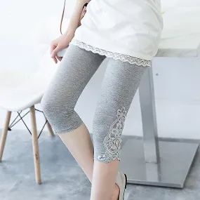 Women Lace Hollow Leggings Female Short Mid Calf Capris Skinny Pants